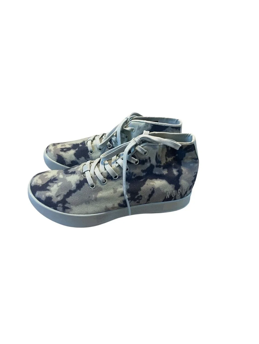NOBULL High Top Trainer Shoes Womens Size 7.5 Blue Gray Tie Dye Canvas Athletic